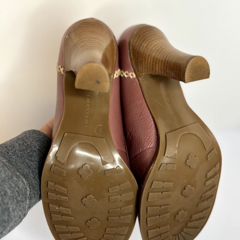 Gianni Bini Metallic Rose Gold Leather Loafer Pumps Studded Beaded Womens - Picture 5 of 5